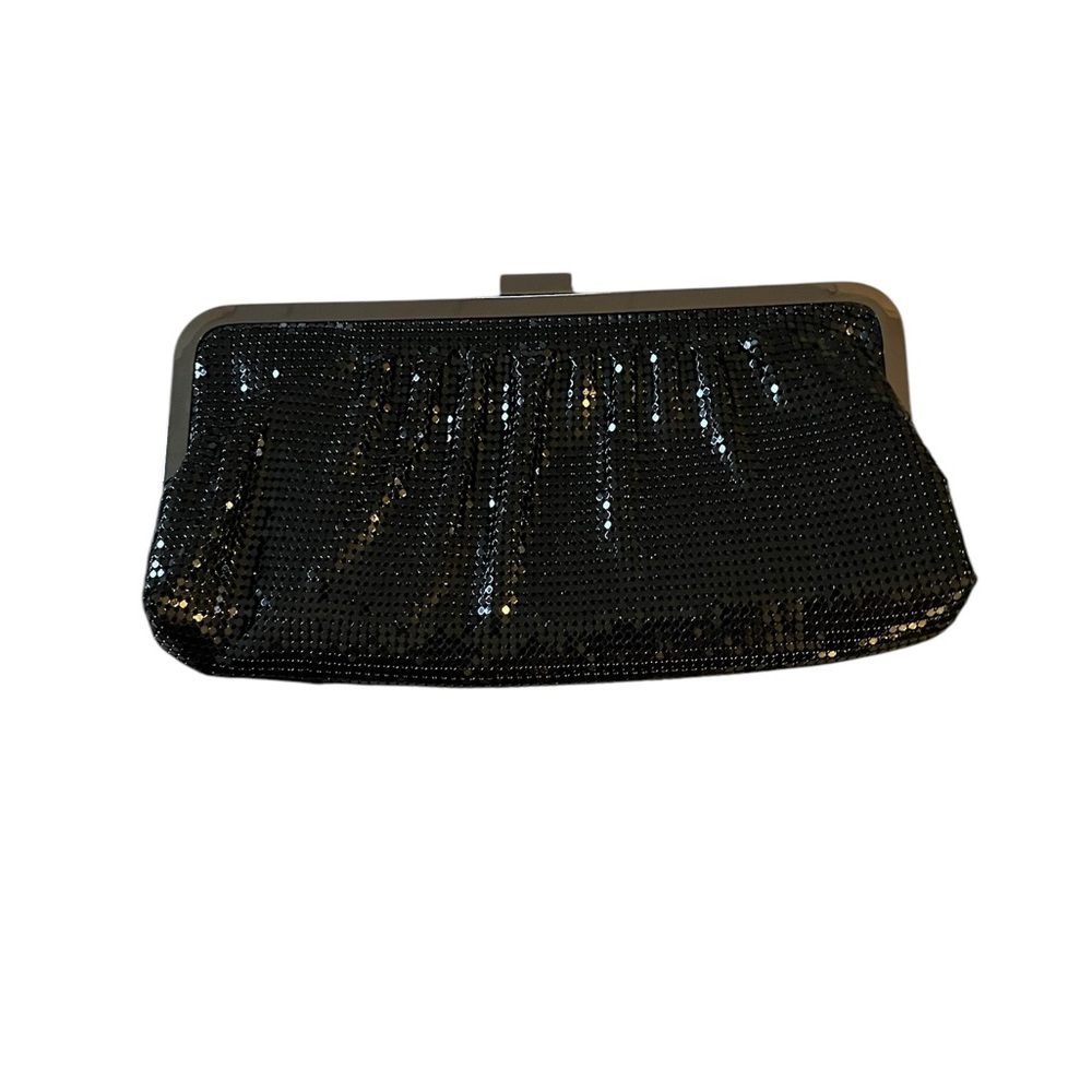 Black sparkly pave sequin clutch with silver chrome hardware, like new